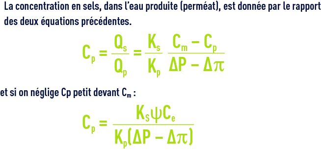 Formule : membranes dessalement - concentration des sels dans l'eau produite