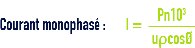 formule : Intensité absorbée - Courant monophasé