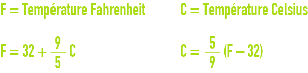 formule : unité SI et anciennes unités anglo-saxonnes - température